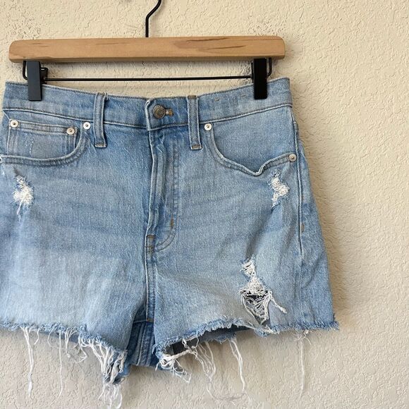 MADEWELL The Perfect Jean Shorts Blue Denim High Rise Distressed - Picture 3 of 11